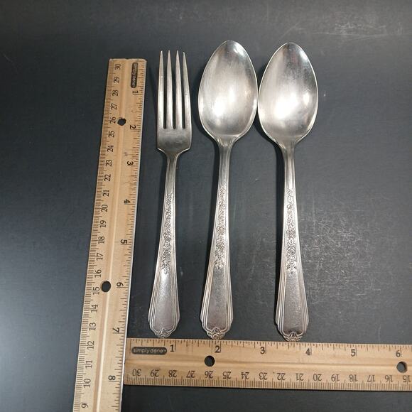 Vintage Plymouth Silverplate 3 pc Flatware Jewel Rose Floral Pattern Replacement - Picture 7 of 7